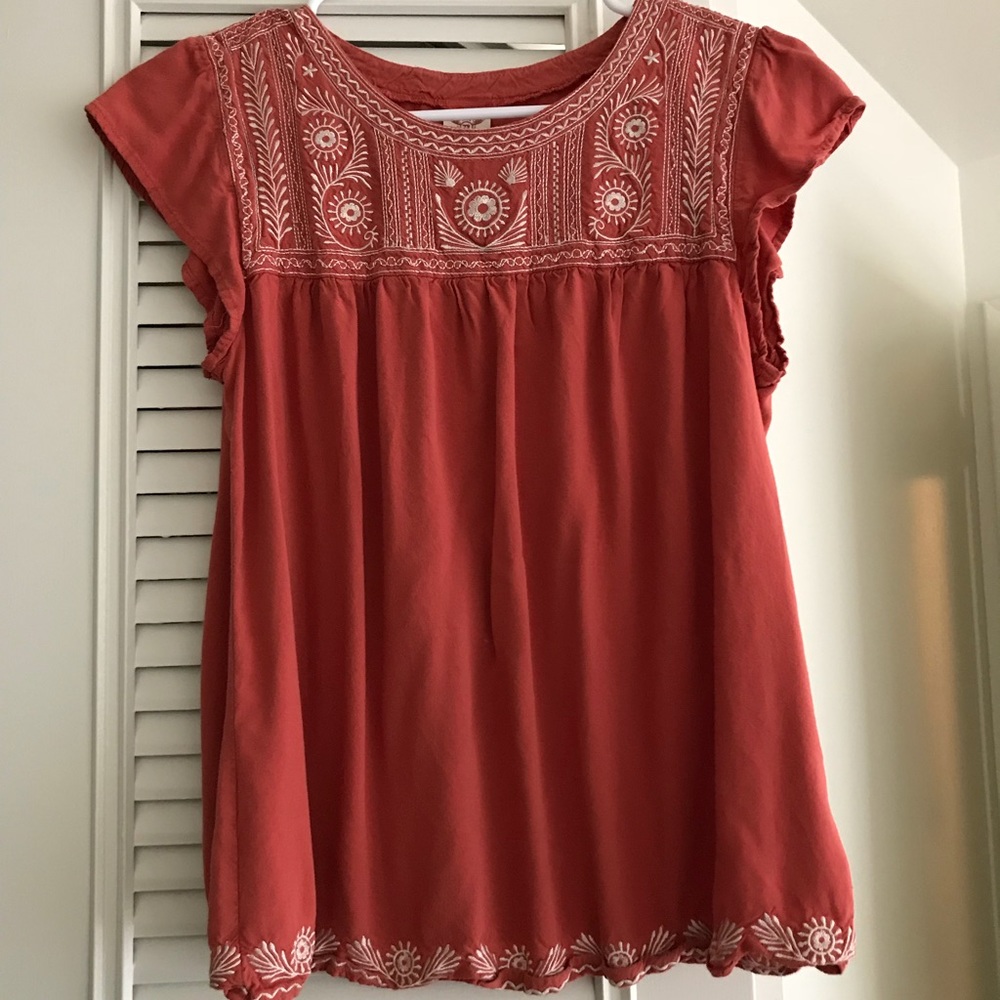 Orange embroidered boho top